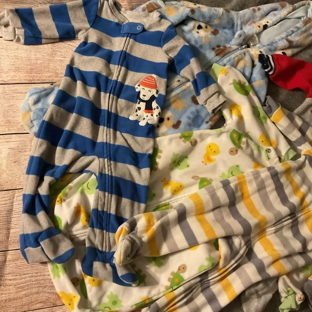 Baby Boy 5 Piece Warm Zip Up Onesie Bundle Lot Size 9M